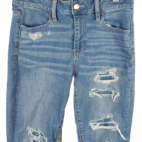 AEO EUC Womens 4 Short Super Stretch Hi-Rise Faded & Destroyed Jeggings - Picture 2 of 6